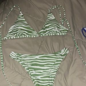 shein white and green zebra print bikini